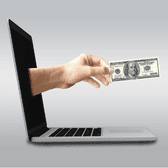 Hand coming out of computer with money