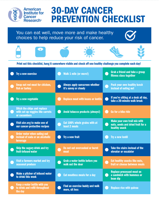 30-Day Cancer Prevention Checklist