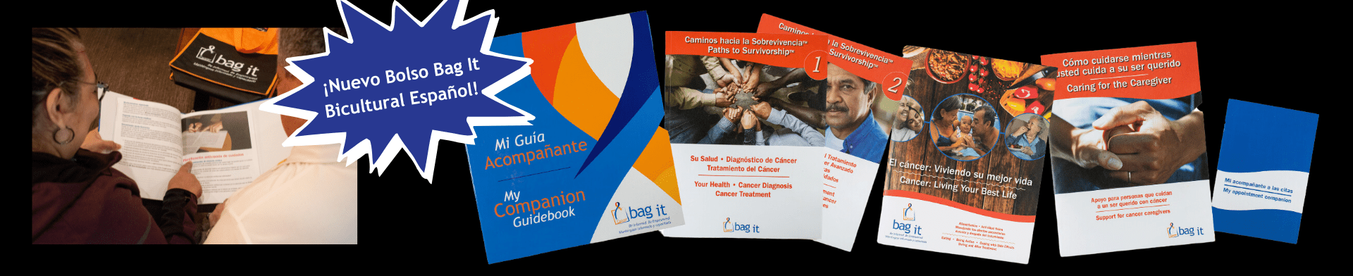 New Spanish Bicultural Bag contents and photo of patient looking at bag