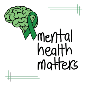 Mental Health Matters with brain and green ribbon