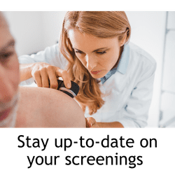 Stay up-to-date on your screenings + photo of doctor examining man