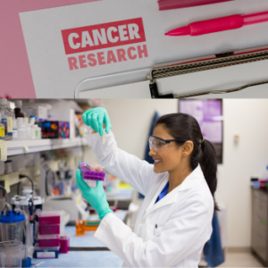 Cancer Research graphic with lab scientist